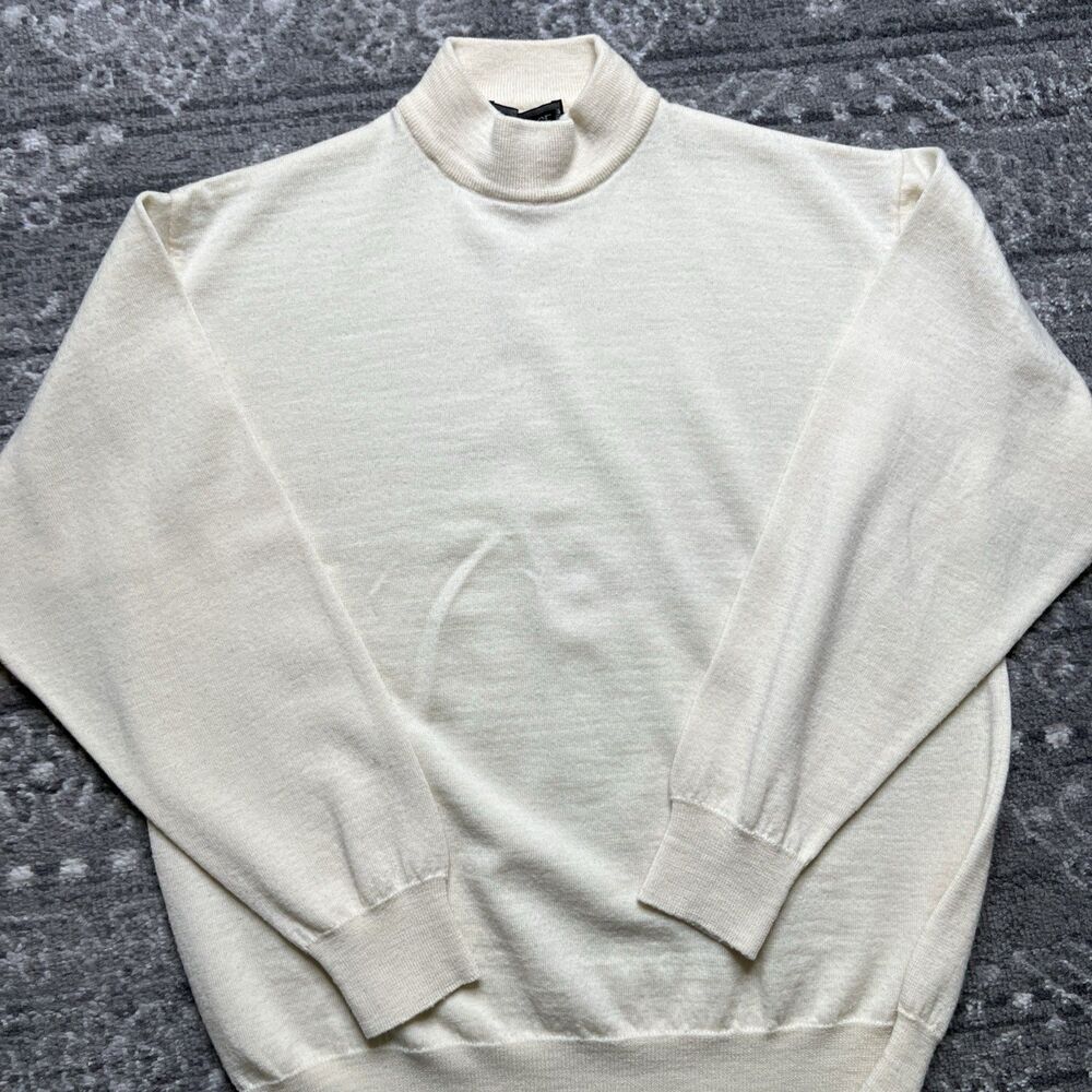 Versace V2 Vintage Mens Mock Neck Wool Sweater Large Ivory Pullover 90s Classic